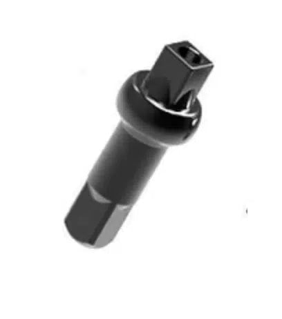 A black metal hex socket adapter with a spherical collar, ideal for precise spoke tension tuning in wheel building, can be used in conjunction with the Pillar DSN 14g Aluminium Nipple (Each) to connect different types of sockets to a wrench for optimal wheel performance.