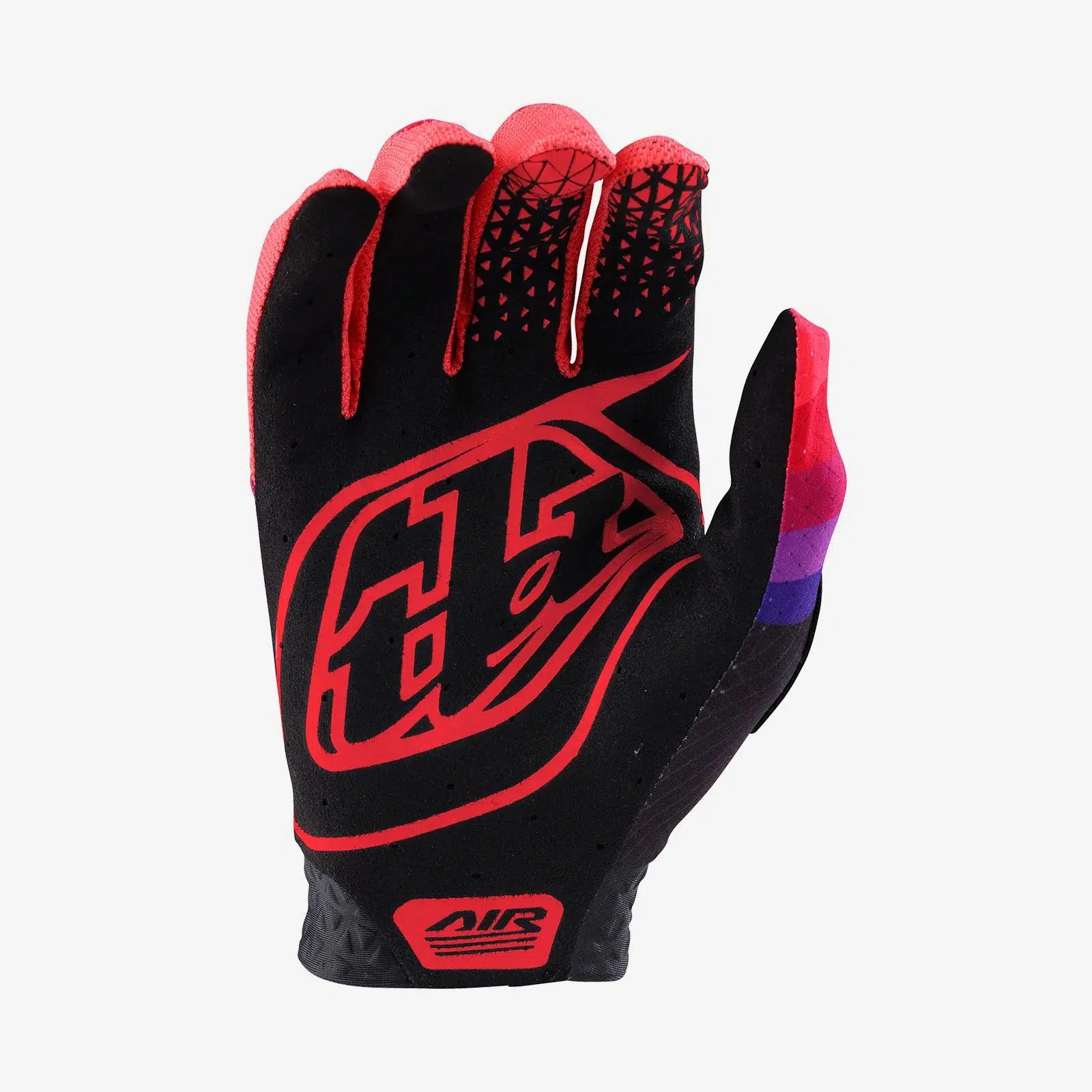 A black and red TLD Air Glove Wavez Reverb motocross glove with a logo on the back and grip reinforcement on the fingers.