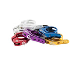 A range of Tangent Seat Clamps crafted from 6061-T6 CNC alloy, available in vibrant colors including red, silver, purple, blue, and gold. These clamps showcase quick release functionality and the iconic Tangent logo, beautifully displayed on a clean white backdrop.