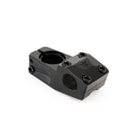 The Fly Bikes Volcano Top Load 25 M Stem is a sleek black BMX stem made from CNC machined 6061-T6 aluminum, featuring six bolts and a sturdy clamping area for handlebars.