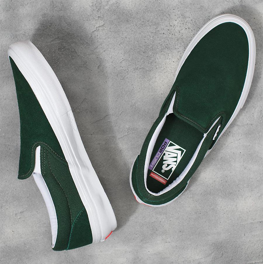 Green and white outlet slip on vans