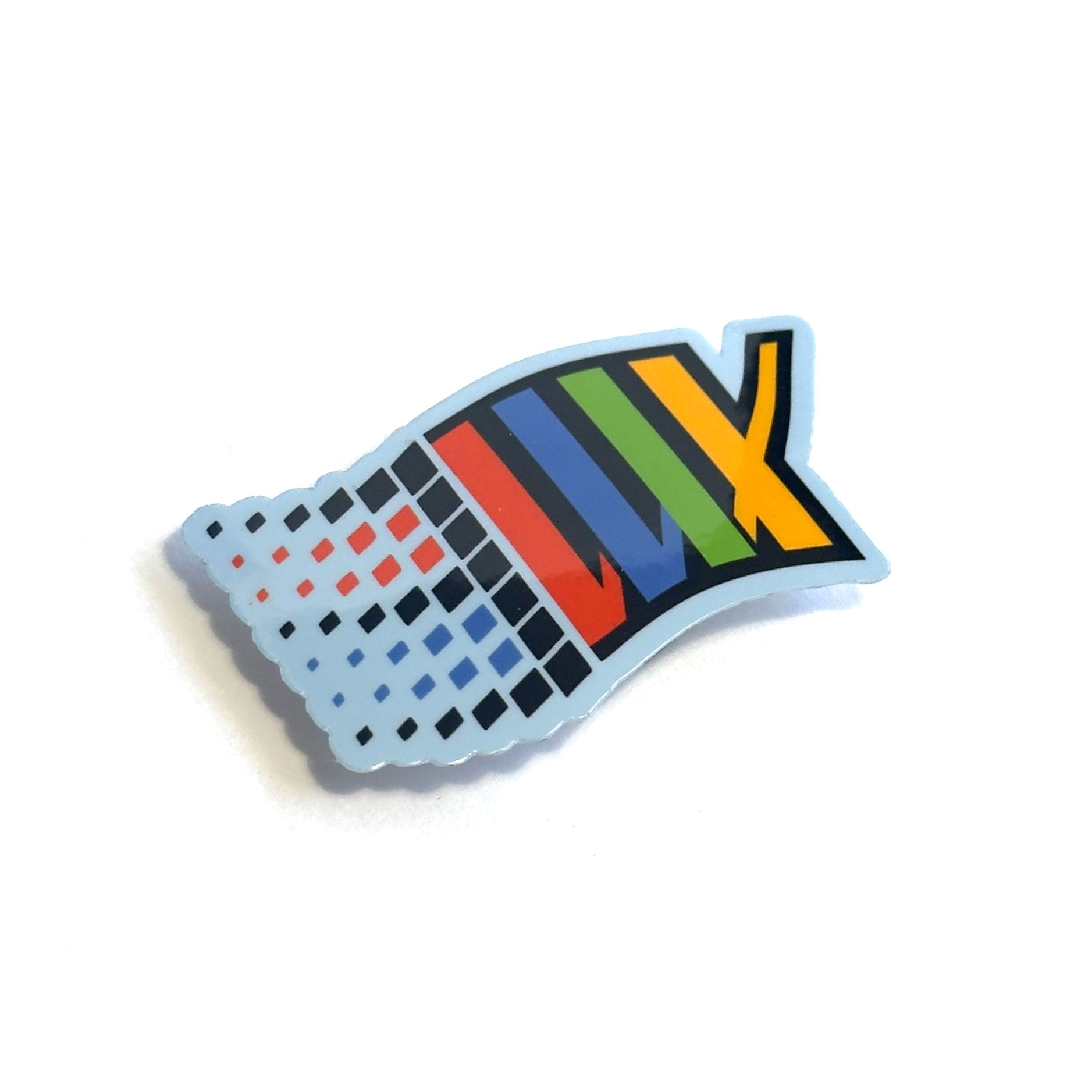 The LUXBMX Y2K Sticker is a vibrant, waterproof vinyl sticker featuring the letters "LUX" in blue, red, and yellow against a curved, pixelated grid. Designed by Mitch Wood, it's perfect for BMX enthusiasts looking to add some flair and LUXBMX style to their gear or bike.