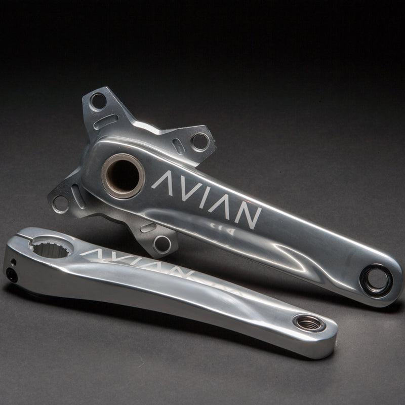 A pair of aluminum handlebars with the word Avian Cadence 2pc Cranks (Ex Display) on them, perfect for BMX race crankset enthusiasts.