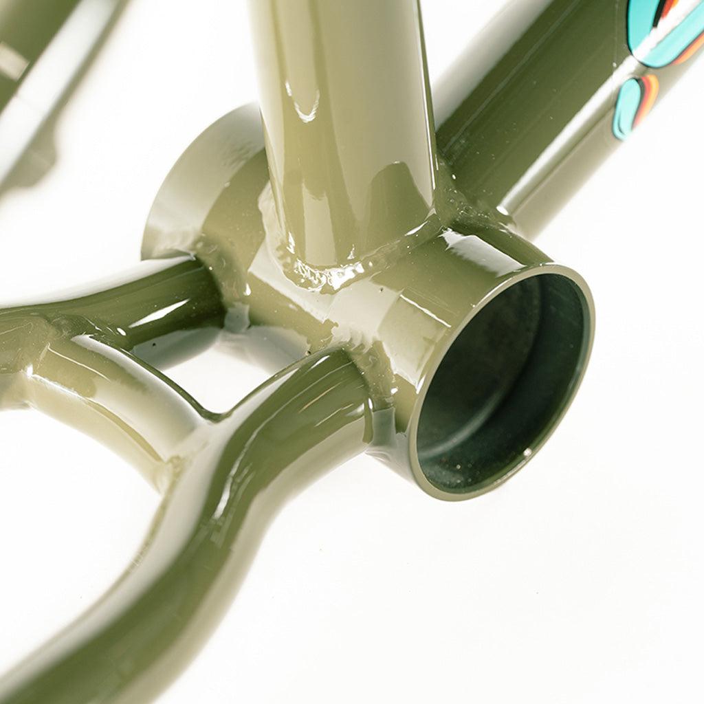 A close up of a sweet green Colony 2024 Sweet Tooth 16 Inch Frame from the Colony BMX brand's Sweet Tooth Range.