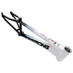 The image showcases a sleek black and white bicycle frame with "Staystrong V5 Disc Expert Frame" elegantly printed on the side, made from durable 6061 alloy tubing.