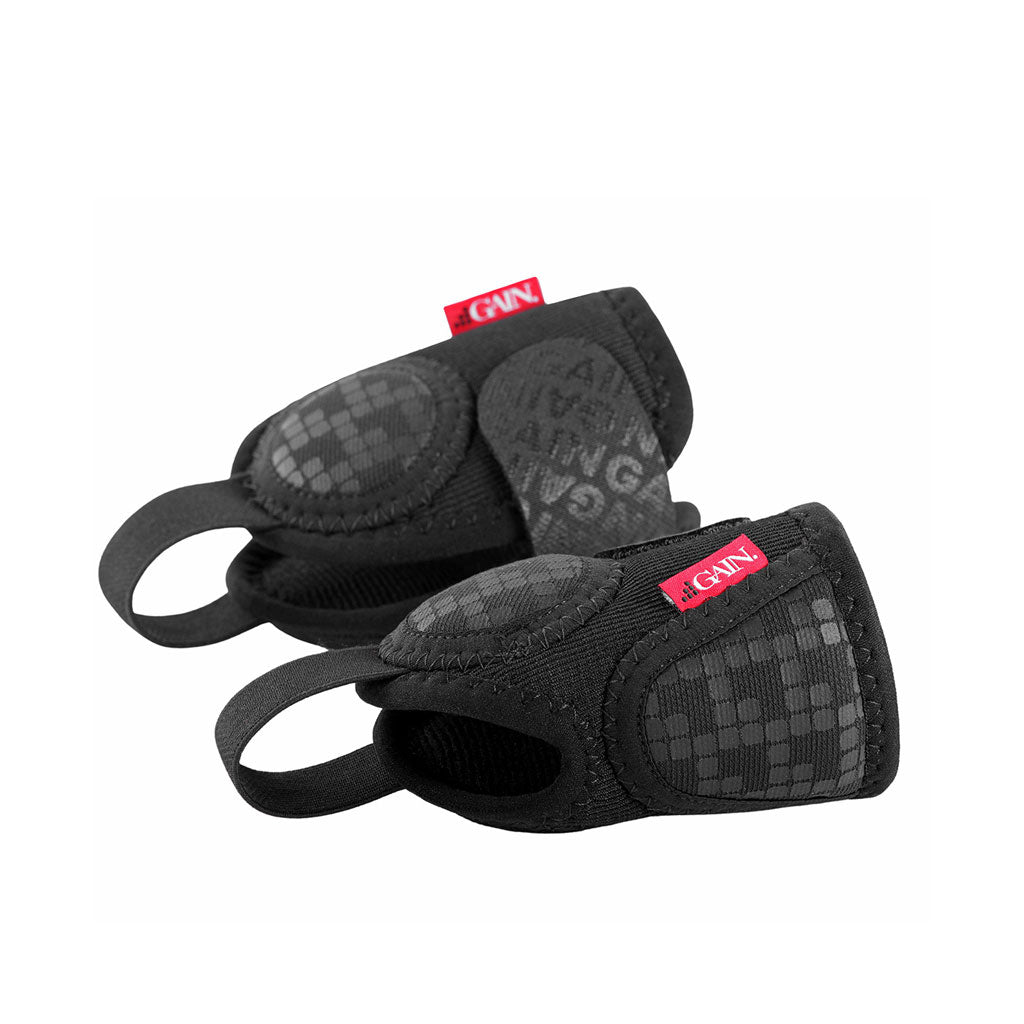 GAIN Protection Pro Ankle Protectors with antibacterial lining and adjustable features, designed in black with red tags for improved grip and support.