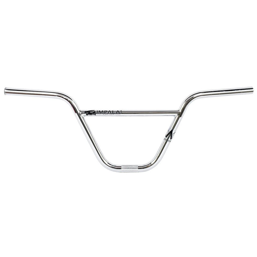 The Avian 64 Impala Bars feature a chrome BMX handlebar with an elegant crossbar design and a central knurled section for enhanced grip. Its matte black finish not only provides functionality but also adds a stylish touch.