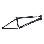 The Hyper Lunatic Frame is a black BMX bike frame made from durable 4130 supertherm chromoly tubing, adorned with sleek white "Hyper" and "Lunatic" logos for a distinctive look.