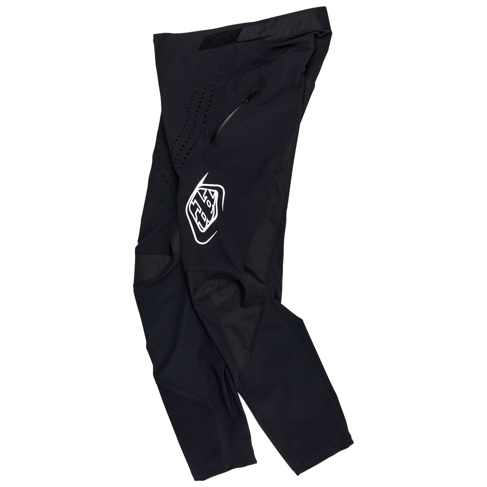 The TLD 25.1 Sprint Pant in Mono Black features vented panels and adjustable straps, complete with a white Troy Lee logo on the thigh for optimal comfort during races.