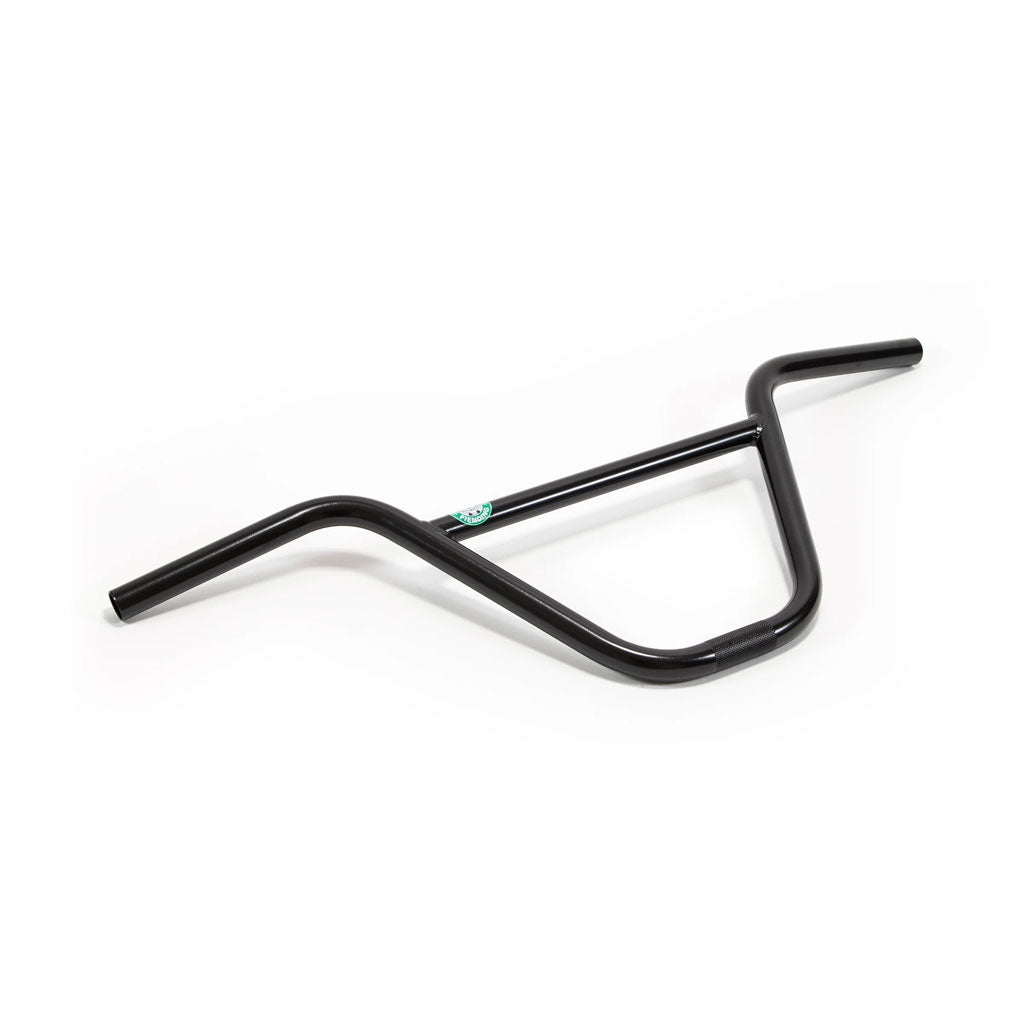 The Fiend Reynolds Bars feature an angular design in sleek black against a crisp white background. Made from durable chromoly tubing, these Garrett Reynolds signature bars offer style and performance for avid cyclists.