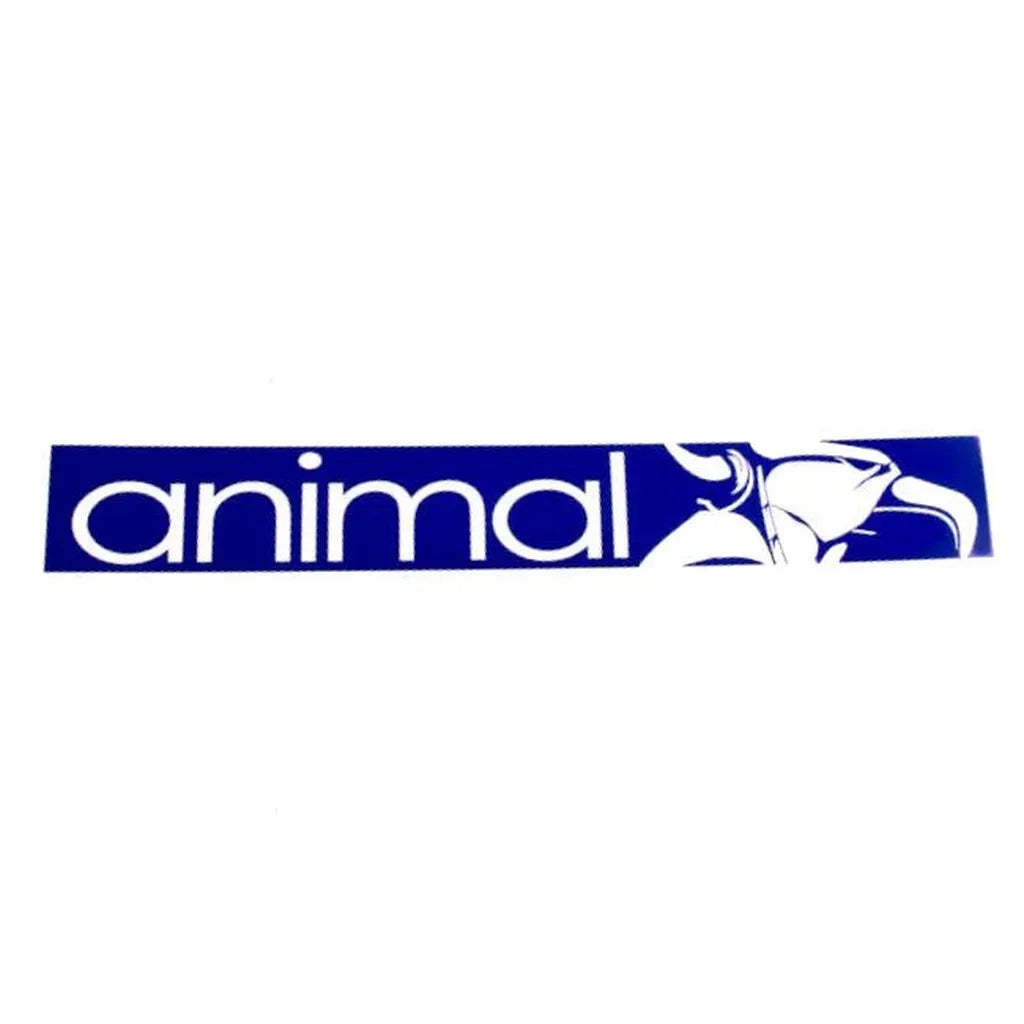 Blue sticker for Animal Bikes fans, featuring "animal" in lowercase white letters and stylized white graphics on the right side.