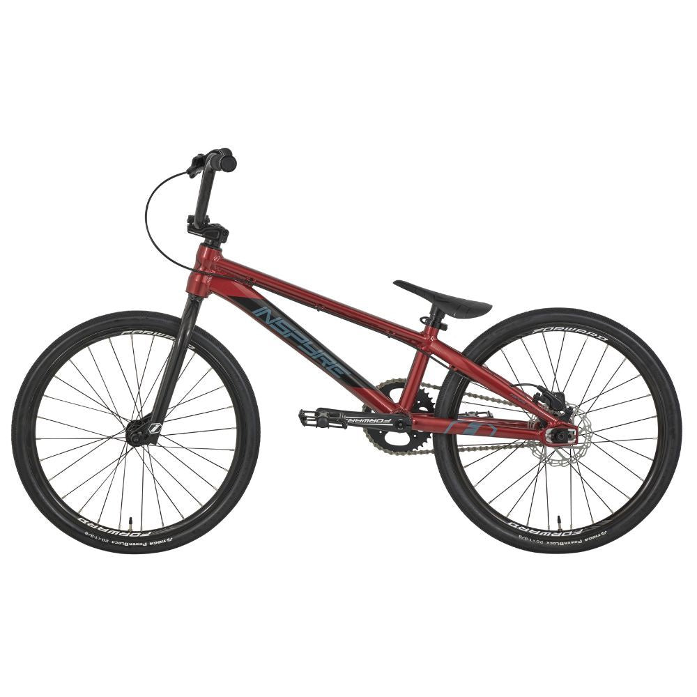 The Inspyre Evo Disc Expert Bike 2025 boasts a stylish frame, black seat and handlebars, and race-ready large wheels. With optional hydraulic disc brakes, it ensures thrilling rides on any track.