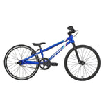 The Inspyre Neo Micro Bike is a blue BMX race bike with a sleek frame, two black wheels featuring durable aluminium rims, and standard handlebars, making it perfect for entry-level racing enthusiasts.