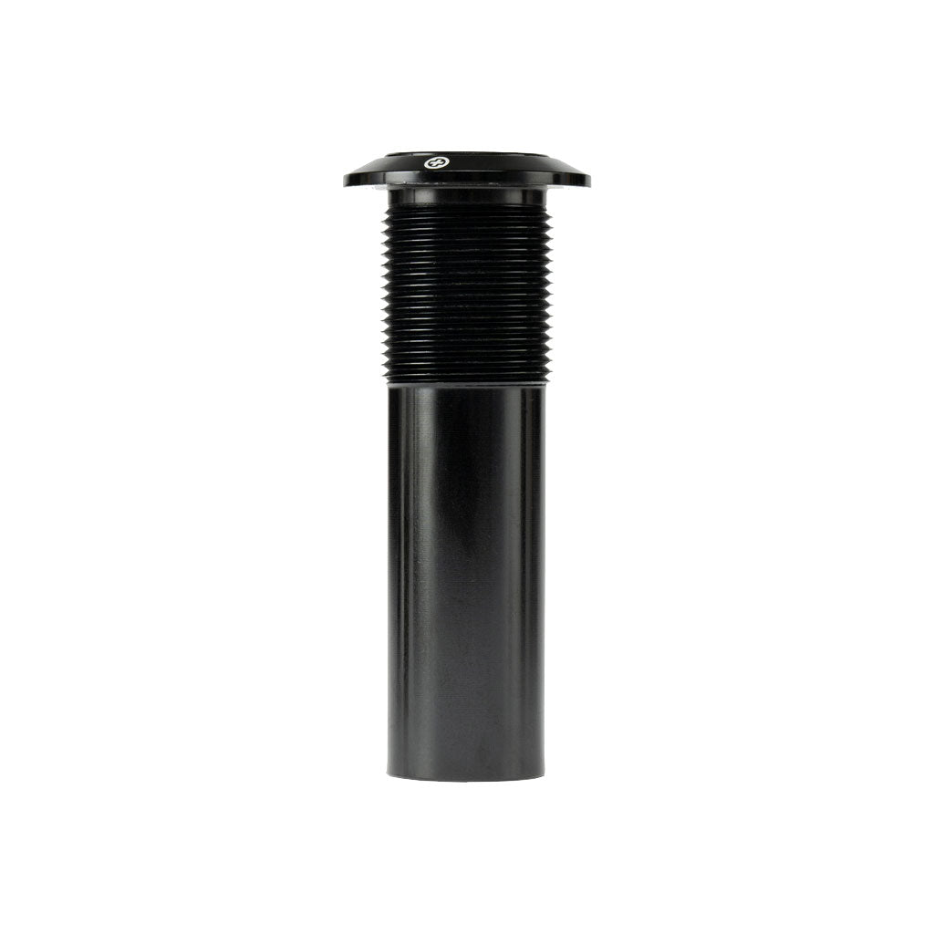 The Salt Plus Bunker M24 Fork Preload Bolt is a black adjustable cylindrical object with a textured middle section and a bolt on top, potentially used as a fork bolt for motorcycles or bicycles.