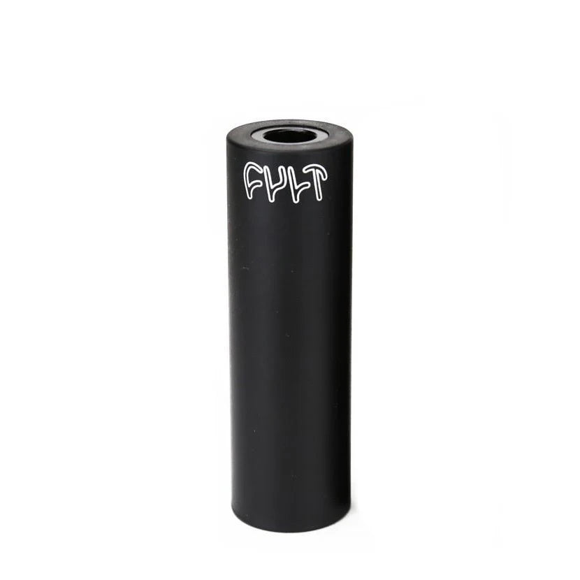 The Cult Butter Peg (available in 115mm or XL 120mm) is a black cylindrical object with "CULT" written in white at the top, made from heat-treated 4130 steel for enhanced durability and strength.