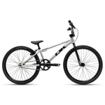 The DK Sprinter Expert 20 Inch Bike features a minimalist design with a robust triangular frame made from lightweight 6061 aluminum, black handlebars, seat, and tires. Ideal for BMX racing, it includes durable chromoly forks for enhanced performance and reliability.