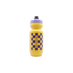 Challenger "Loafers Purist" water bottle in yellow with a purple checkered design and matching purple lid.