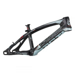 A black and gray Chase ACT 1.2 Carbon BMX Race Frame Pro XL+ with red and white accents, featuring a sleek, aerodynamic design, and constructed from carbon monocoque for ultimate performance.