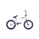 The Cult Juvi 16 Inch Bike, with its sleek white aluminum frame and black handlebars, seat, and tires, is set against a plain white background.