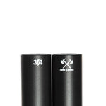 Two sleek black cylindrical Demolition Axes Pegs feature white logos: "3/4" on the left and "Demolition" with crossed axes on the right. These durable pegs ensure high performance and style for confident riding.