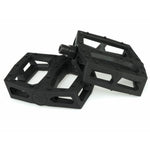 A pair of black Federal Command Plastic Pedals with a thick profile and textured surfaces, perfect for street riding, showcasing visible logos against a white background.