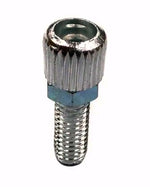 A metallic Brake Barrel Adjuster M5 with a knurled knob screw, threaded body, and cylinder-shaped head, viewed from an angle.