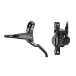 Close-up image of a black Tektro HD-M285R LH Post Mount Disc Brake Kit featuring a hydraulic brake lever and caliper with Shimano-type brake pads.