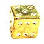 A Dice Valve Cap (Each) featuring a weathered, gold-tone six-sided design with darkened spots indicating the numbers, reminiscent of Schrader valve caps.