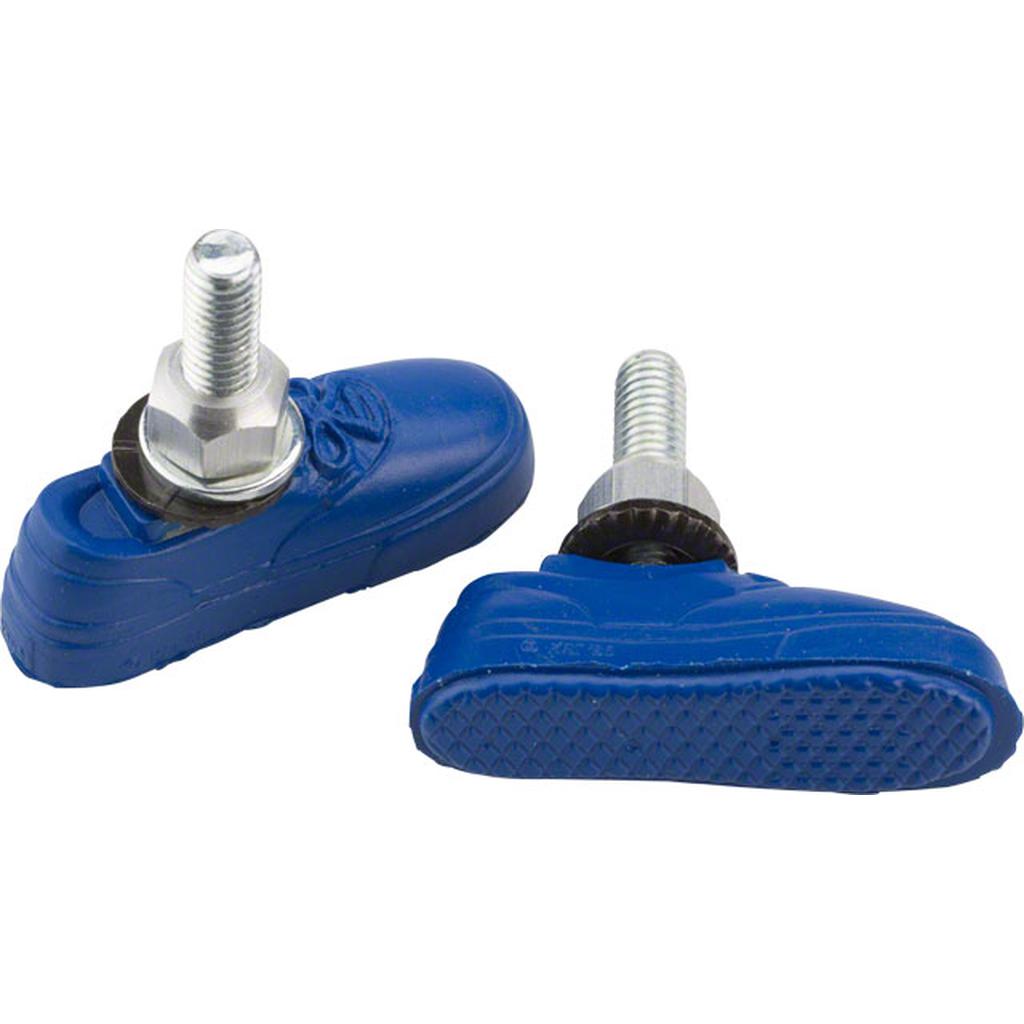 Add a playful touch to your ride with two blue rubber foot-shaped valve caps, featuring threaded bolts and metal washers. Inspired by Kool Stop and designed with rim-friendly compounds for safety without compromising style.