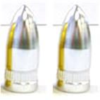 Placed side by side, the Missile Valve Cap (Pair) in silver and gold resembles elegant bullet-shaped objects, infusing bike or car Schrader valves with a touch of luxury.