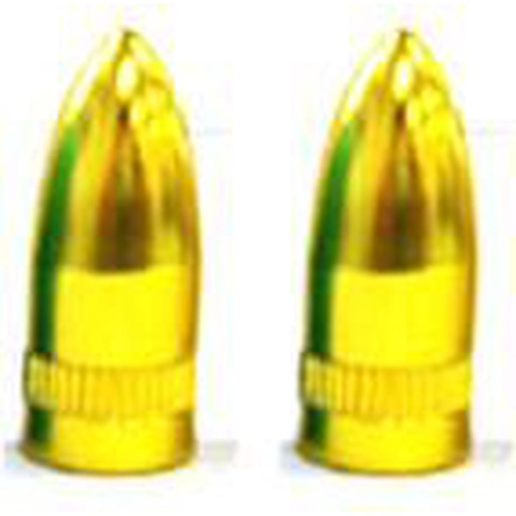 Two sleek golden bullet casings sit side by side, much like the gleaming Missile Valve Caps in the light.