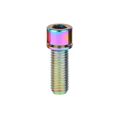 A Titanium M8 Stem Bolt in rainbow colors is displayed against a white background.