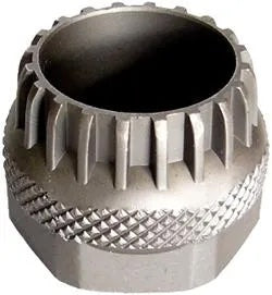 The BB Removal Tool (Suit STD + ISIS BBs) is a metal component with a cylindrical shape and a ridged exterior, featuring vertical notches on its upper half and a textured pattern on its lower half. Its sealed bearing design ensures durability and smooth performance.