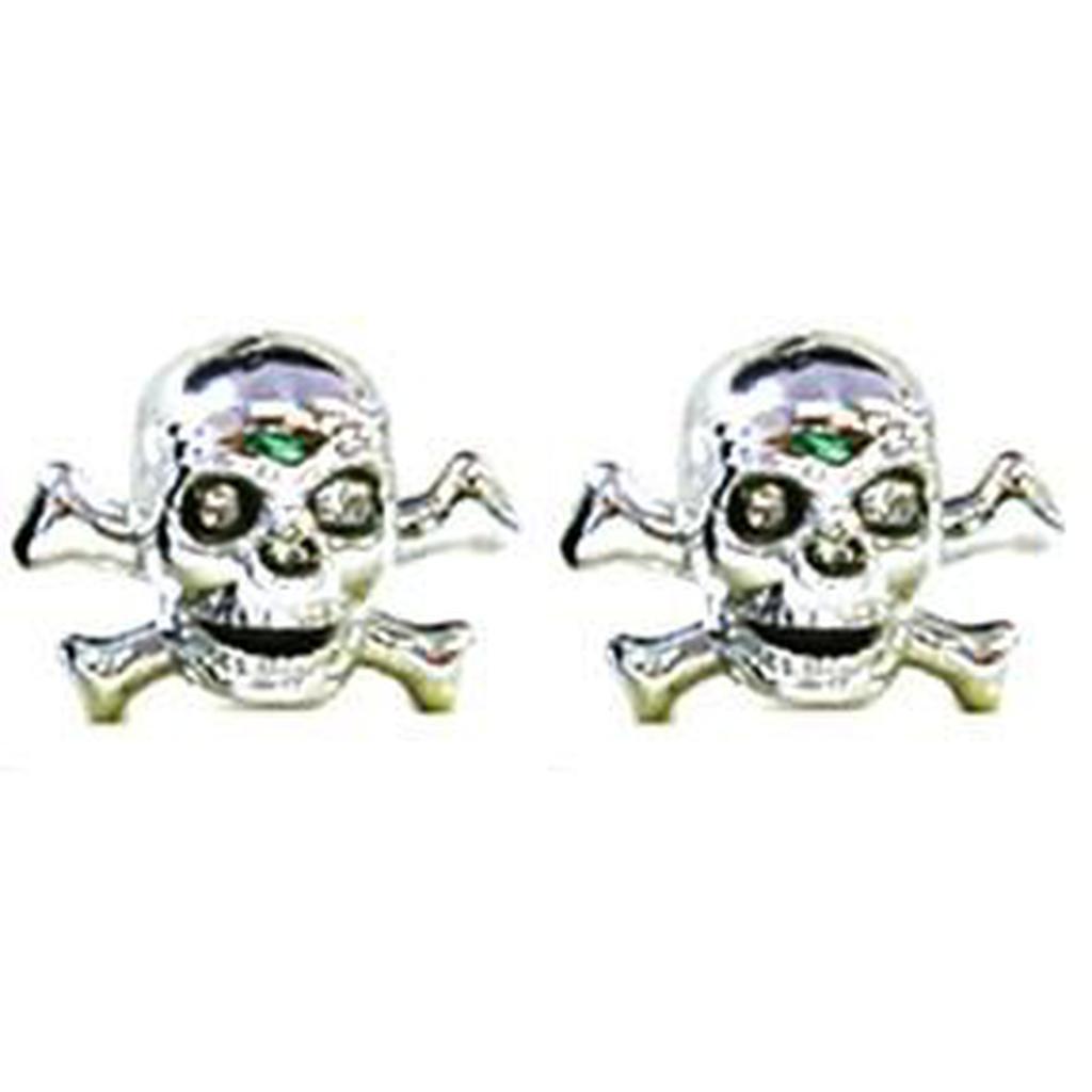 The Skull & Crossbone Valve Caps feature two silver emblems with green eye accents, ideal for adding a pirate BMX style to your valve caps.