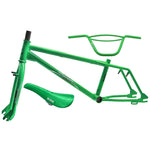 A green BMX bike with Skyway Street Beat Replica Frame/Fork/Handlebar/Seat Kit.