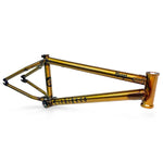 A metallic orange bicycle frame with "Kango" and "Fitbikeco" printed on it. Dubbed the Fit Bike Co Hangman Frame (Jordan Hango Signature USA made), this Canadian street beast boasts classic geometry. The frame is shown on a white background.