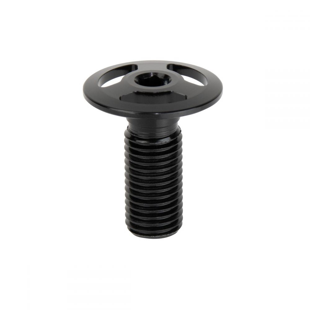 The Ikon Fork Top Cap Pro/24 is a black metal bolt featuring a round slotted top and threaded shaft, specifically designed as an OEM part for replacing the fork top cap, displayed against a white background.