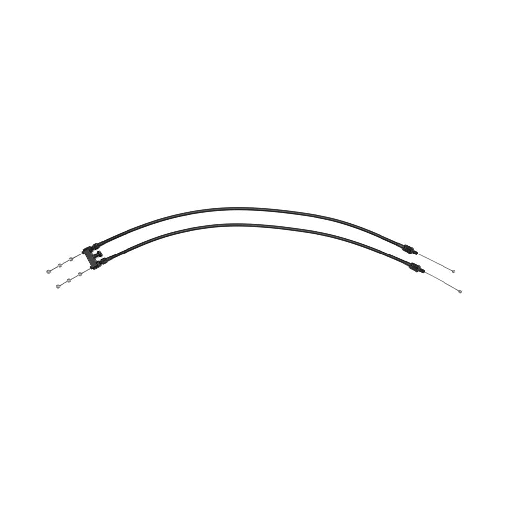 Two KINK Lower Gyro Cables with metal ends, slightly curved, are isolated on a white background, showcasing a sleek dual cable system design.