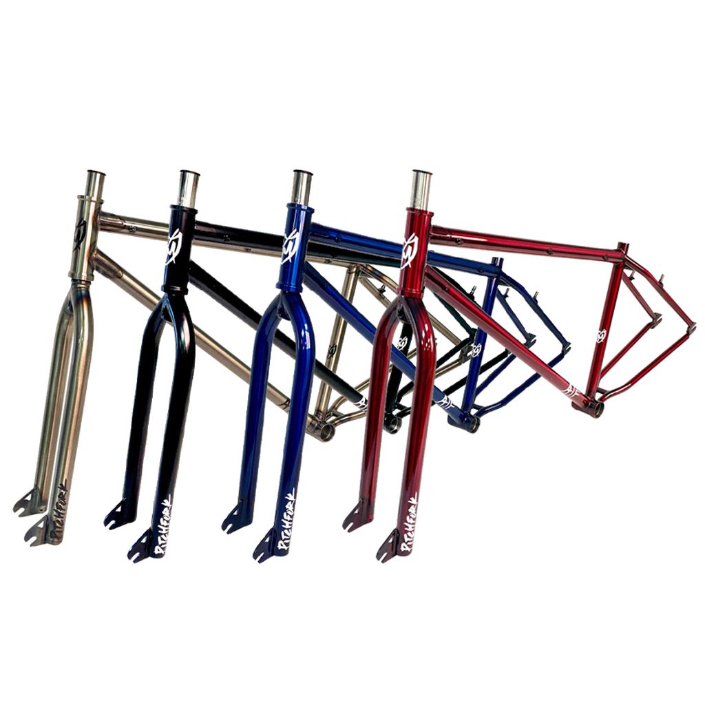 A group of S&M ATF 29 Inch Frame & Fork Kit with V-brake mounts.