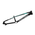 The black and teal Meybo 2025 HSX Alloy Pro L BMX bike frame, made from durable aluminum, features "MEYBO" on the side—a favorite among UCI circuit riders.