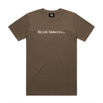 A walnut brown T-shirt with the text "LUXBMX Bicycle Motocross Tee Walnut" printed in white on the front.