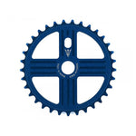 The MCS Neptune Helm Chainwheel is a blue bicycle chainring with 46 teeth. It features a central cutout and an additional four intersections for visual design, with the text reading "Neptune BMX, Made in USA.