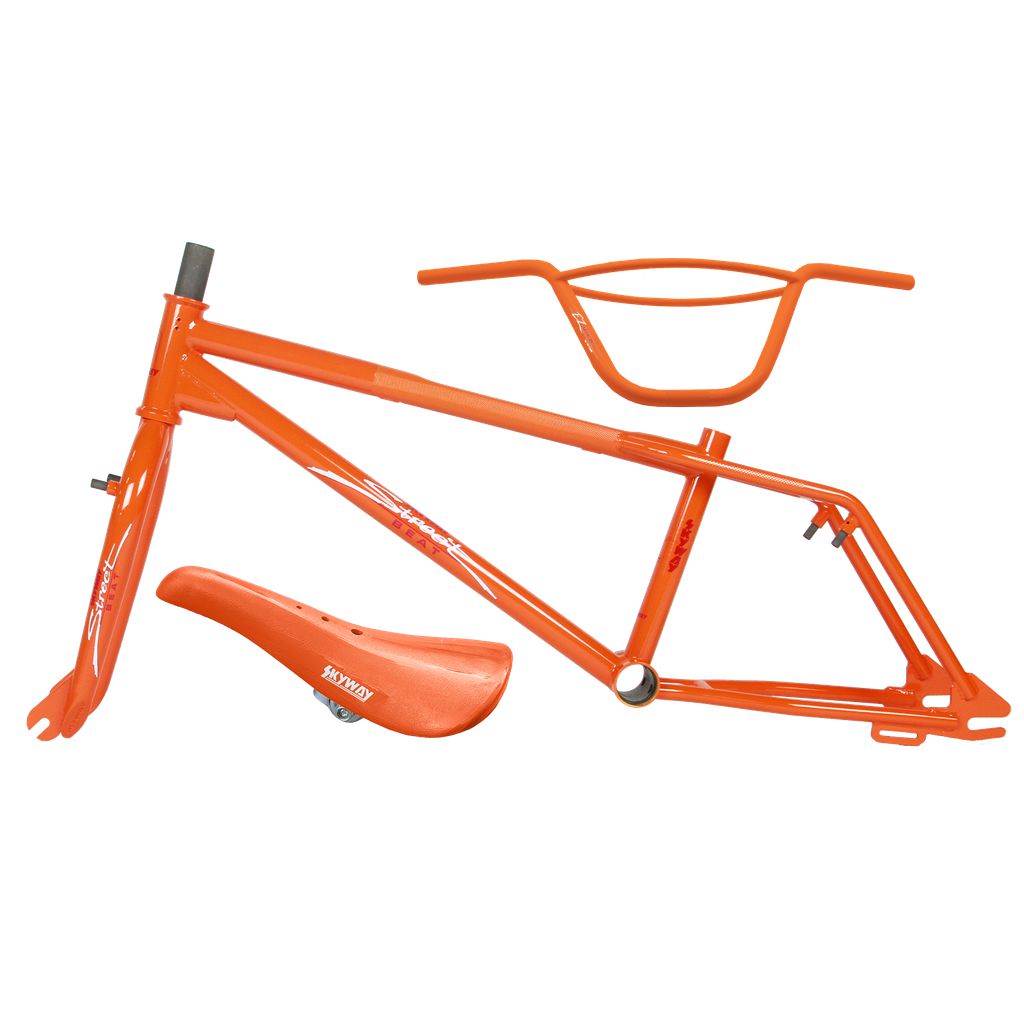 A Skyway Street Beat Replica Frame/Fork/Handlebar/Seat Kit BMX bike with handlebars and a seat.