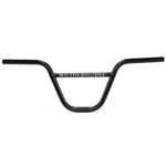 The Wethepeople Prodigy Handlebar is a black BMX handlebar with two upward curves and a reinforcing bar in the center, designed with lightweight construction. The word "WETHEPEOPLE" is printed in white, making it a stylish yet functional choice for junior riders.