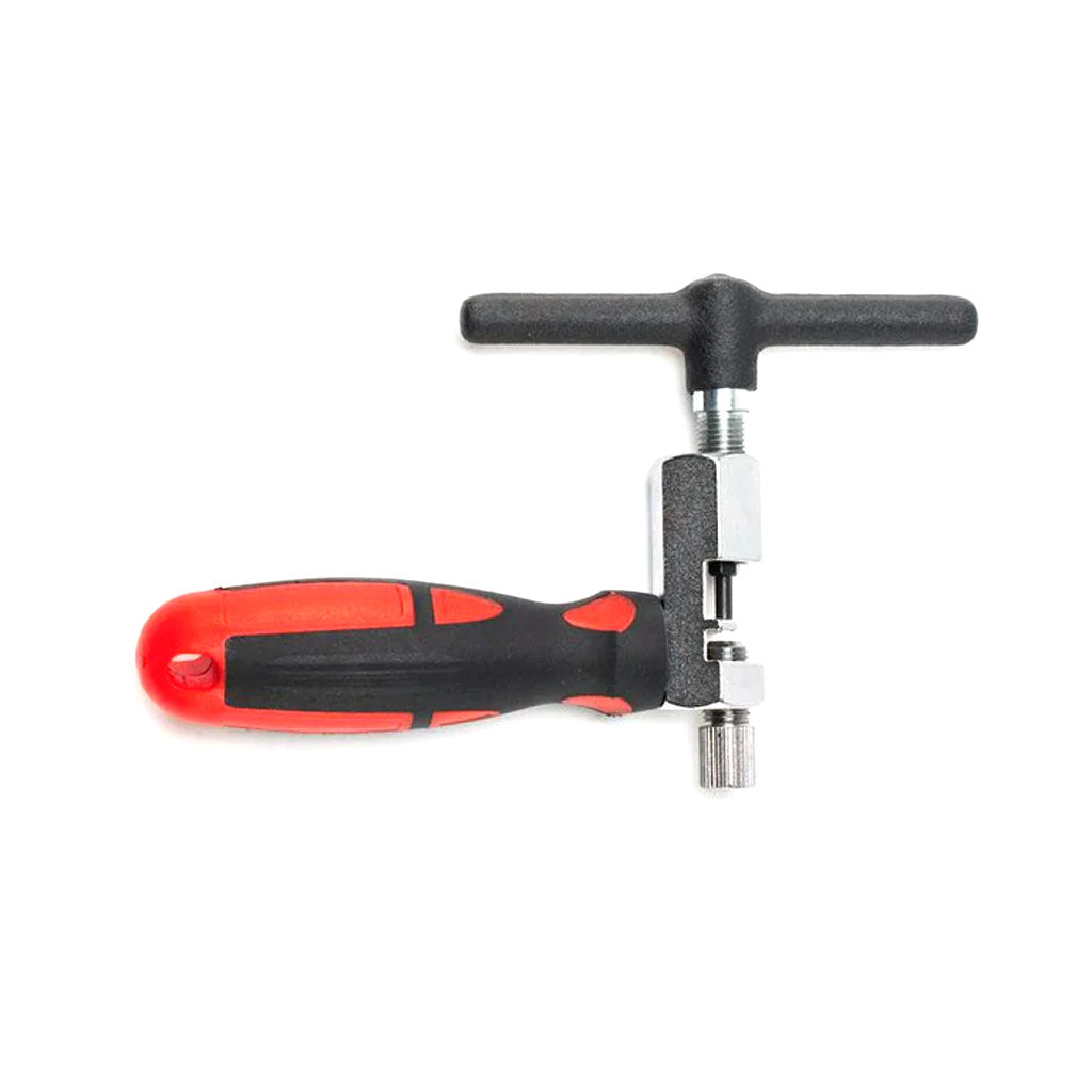 An affordable tool, the Pro Series Adjustable Chain Breaker features a black, L-shaped handle and a red and black grip, making it perfect for various chain sizes.