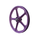 A nostalgic Skyway Tuff II 5 Spoke Rear Wheel in purple with sealed bearing axles is showcased against a white background, evoking the classic Tuff Wheels design.