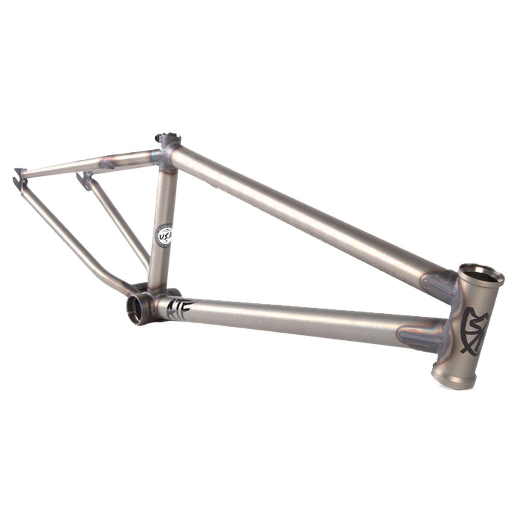 The S&M ATF 22 Inch Frame is a USA-made metallic frame featuring a sleek, lightweight design without wheels, perfect for 22-inch BMX bikes.