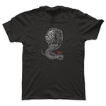 The Relic Specter T-Shirt (Black/White/Red) is a black T-shirt featuring a serpent-like dragon design in white, with "RELIC" in bold red text beneath. Made from 100% cotton, this pre-shrunk tee ensures perfect fit and comfort.