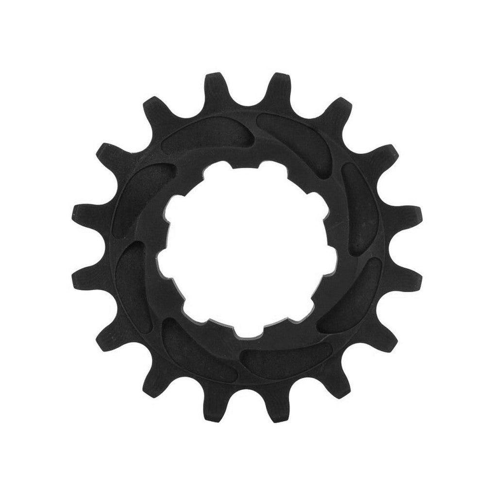 The black Rennen Alloy Cog, made from 7075-T6 Aluminium, has 12 rounded teeth with a single speed specific profile and a central hole, shown from above on a white background.