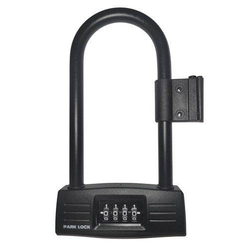 PARKLOCK 4 Digit U-Lock bike lock with a black body and a four-digit combination lock mechanism. The lock brand "Park Lock Richmond" is visible at the bottom of the lock, featuring an anti-cut design for enhanced security.